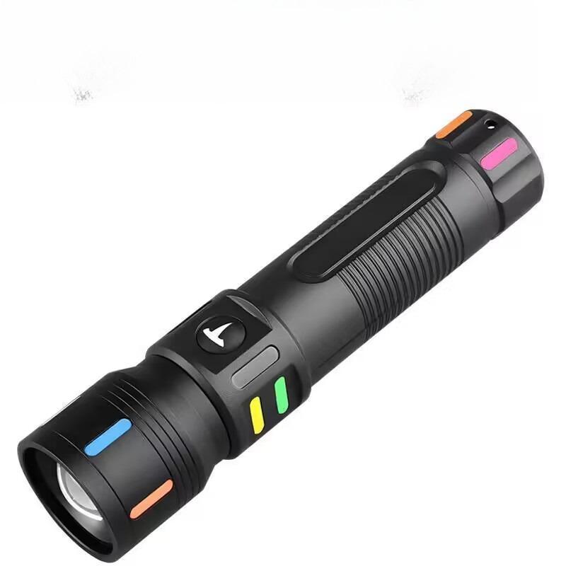 High Brightness Flashlight with Built-in Battery, Fluorescent Strip, Rechargeable Aluminum Alloy ABS Light, Waterproof Hiking Camping Light