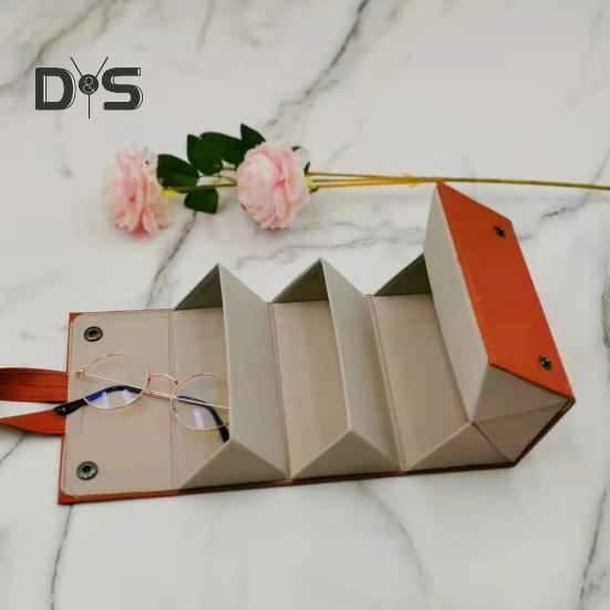 Etui na okulary podróżne składane zapięcie zatrzaskowe pętla do zawieszania wewnętrzne lusterko okulary przeciwsłoneczne organizer na biżuterię skóra wegańska ochronna torba do przechowywania