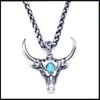 Gotický zelený kámen býčí lebka náhrdelník přívěsek punkový zvířecí náhrdelník pánský taurus zvěrokruhový amulet šperky dárek k výročí