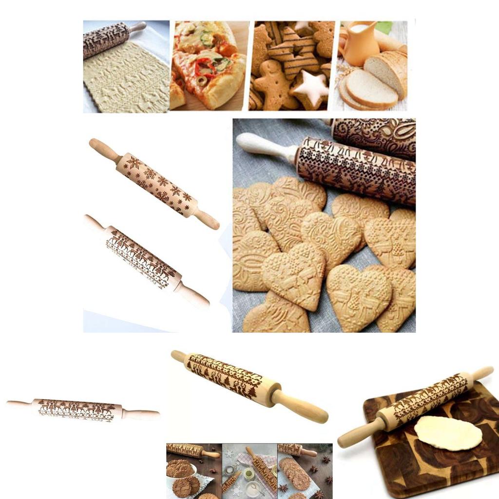 Elegantní dřevěný embosovací váleček s motivy sobů a sněhových vloček