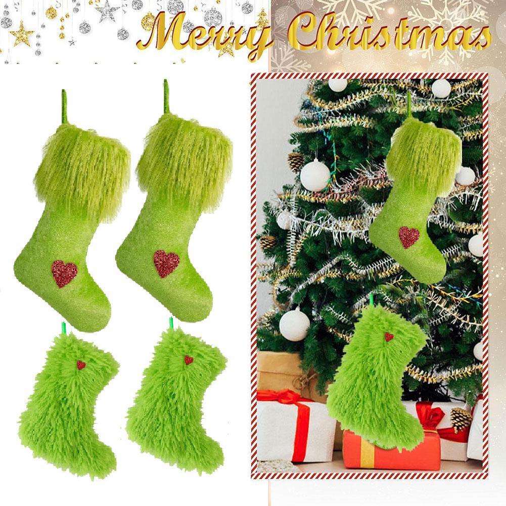 

New Christmas Tree Decoration Green Christmas Socks Large Decorations Gifts Christm D9A1 B-2pcs