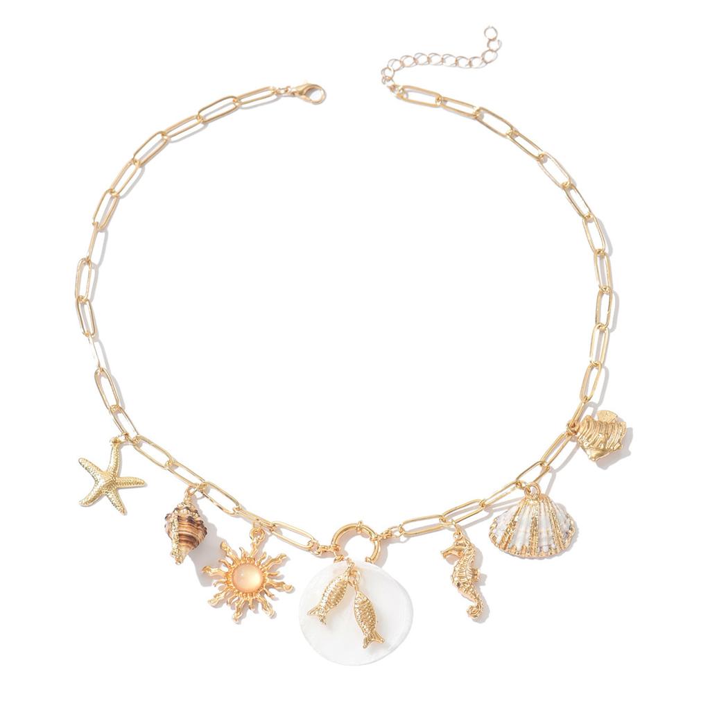 Shell Necklace European and American Jewelry Summer Beach Conch Starfish Ocean Necklace Adjustable Clavicle Chain
