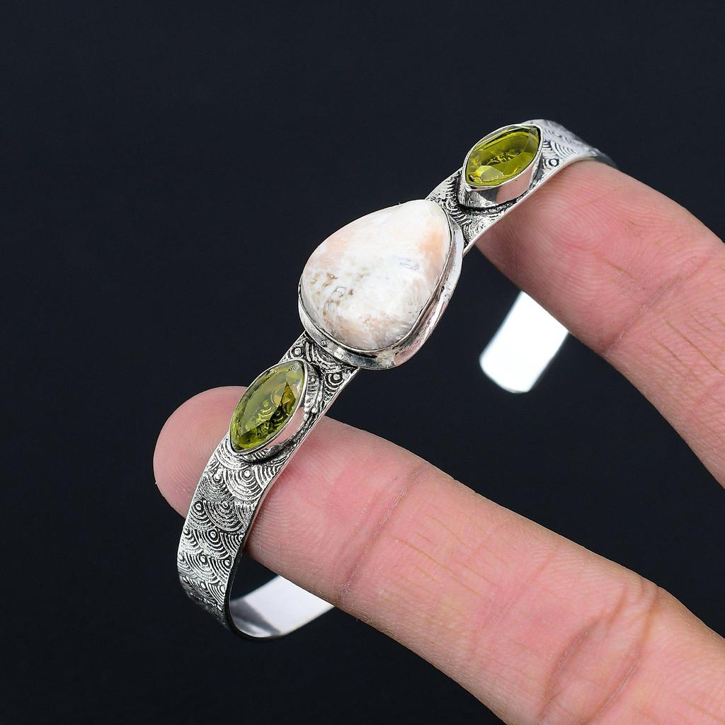 Chakra da Coroa Pera Escolecita Gema Pulseira Citrino Joia Prata de Lei 925