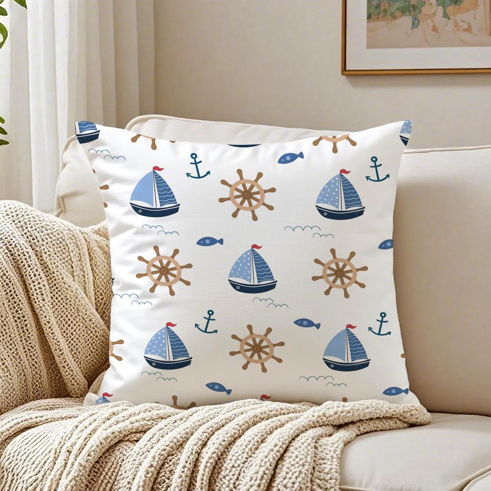 Nautical Calm Art Marine Theme Rudder Anchor Animals Cushion Cover Pillowcase Antidustmite Living Room Sofa Decor Cushion Room