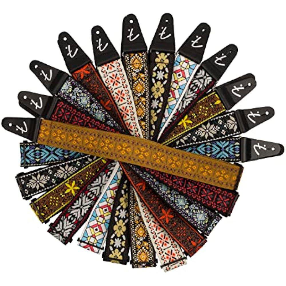Fender Canadian Musical Instrument Strap Pasadena Woven Strap, Yellow Lotus, 2"