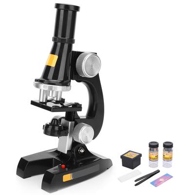 Mikroskop-Kit, Labor-LED-Biologisches Mikroskop für die Heimschule, pädagogisches Spielzeug, Schwarz