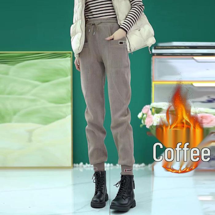 Women's European Cotton Fleece-Lined Thick Sweatpants: Autumn/Winter 2023, Loose Fit, Elastic Ankles, Warm Casual Trousers