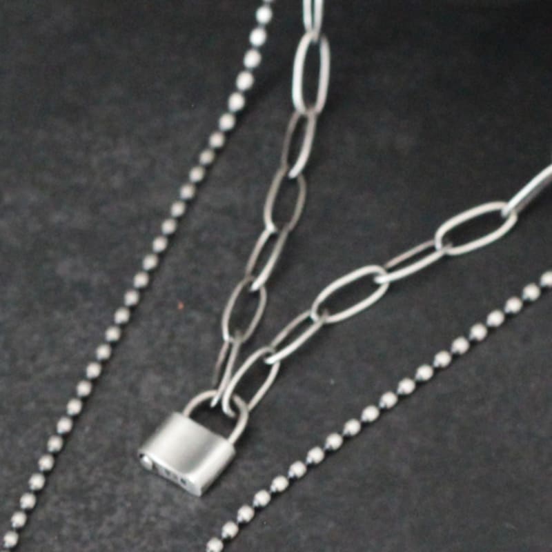 warmrecord Silver925 matte Lock chain Necklace_N028