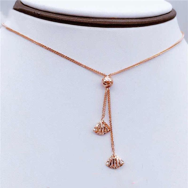 Exquisite Russian 585 Purple Gold Color Gold Shiny Shell Necklace, Simple Design Temperament Plated Rose Gold Necklace