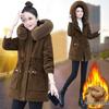Women's Mid-Length Parka: Winter 2025 Edition - Loose Fit Lambswool & Velvet Padded Cotton Jacket