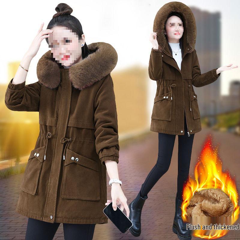 Women's Mid-Length Parka: Winter 2025 Edition - Loose Fit Lambswool & Velvet Padded Cotton Jacket