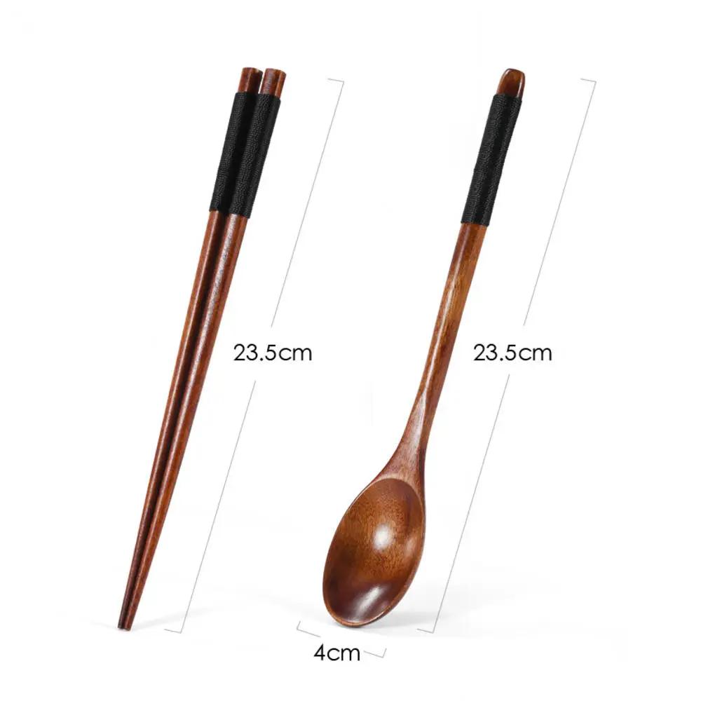 Japanese Wooden Reusable Sushi Chopsticks Spoon Cutlery Set Non-slip Travel Dinnerware Suit Tableware Kitchen Tools