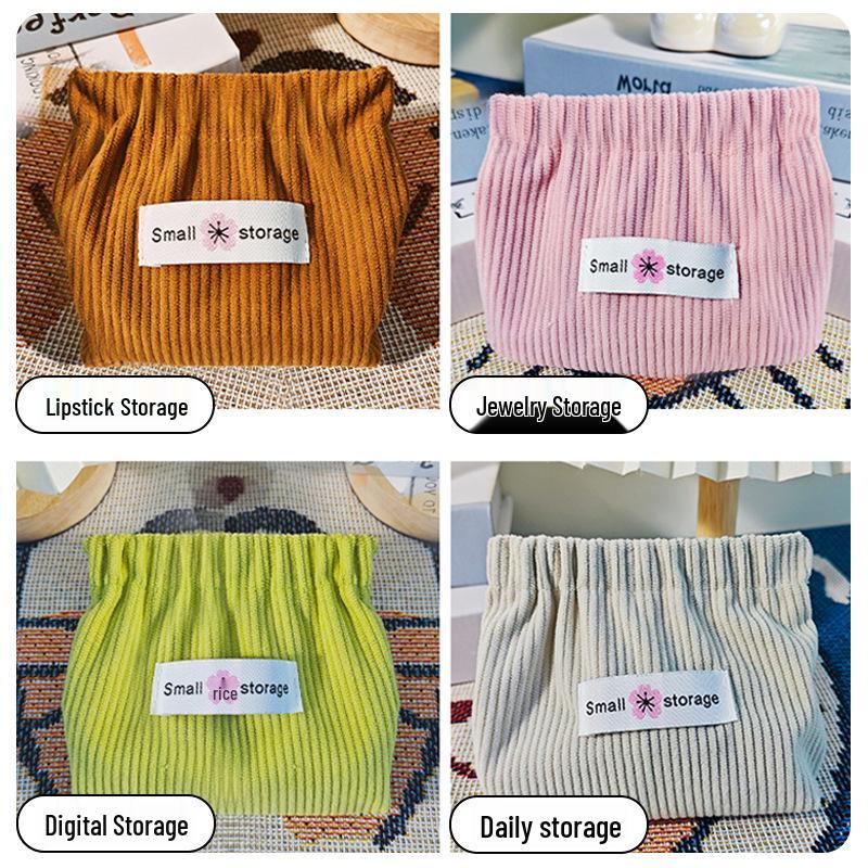 Corduroy Snap Earphone & Coin Pouch - Self-Closing Storage Bag for Data Cables