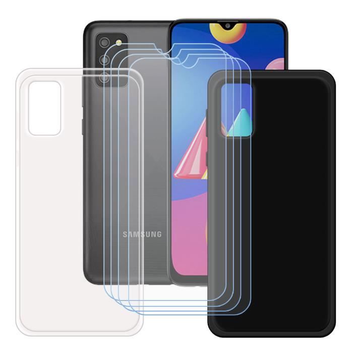 FZ 2 X Coque Pour Samsung Galaxy A02S (6,5") + 4 X HD Protecteur écran - TPU Silicone Cover Case - Transparent + Noir