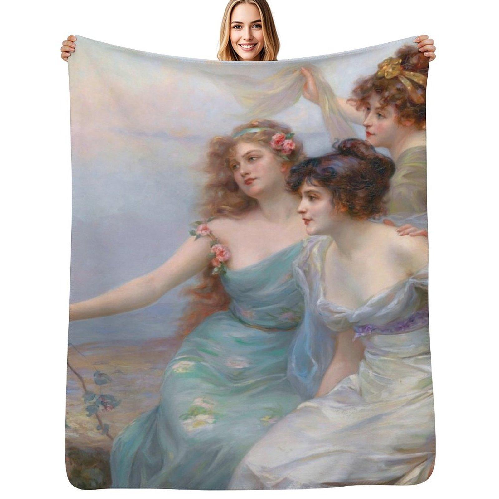 The Three Graces Throw Blanket Lightweight Warm Blanket for Travel Camping Size: 75*100cm, Weight: 230 GSM