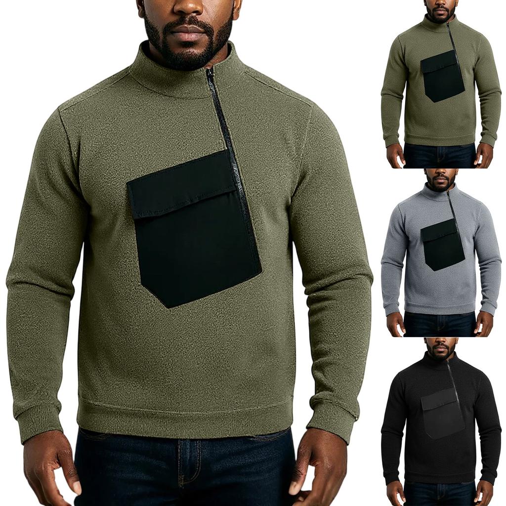 Stand Up Collar Half Zipper Long Sleeved Trendy Versatile Men's Top