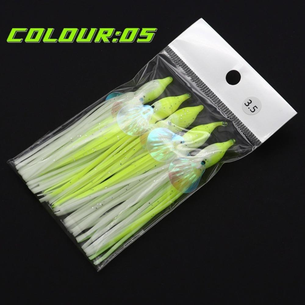 5pcs Glow-in-the-Dark Soft Rubber Octopus Skirts Soft Rubber Trolling Bait  Night Fishing