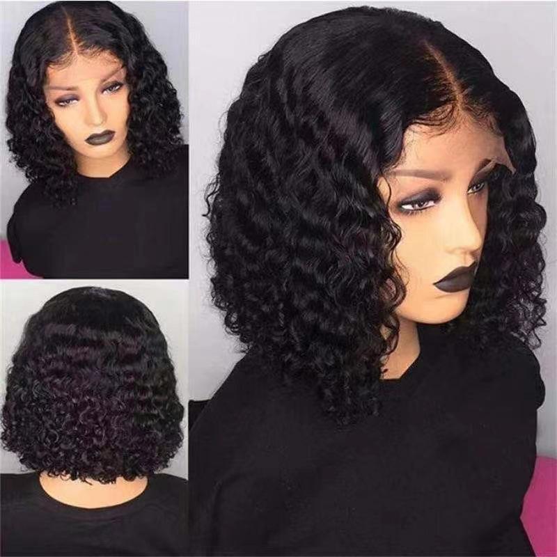 New Style Front Lace Wig European American Women's Small Curly Short Hair Black Entangled African Roll Chemical Fiber Headgear
