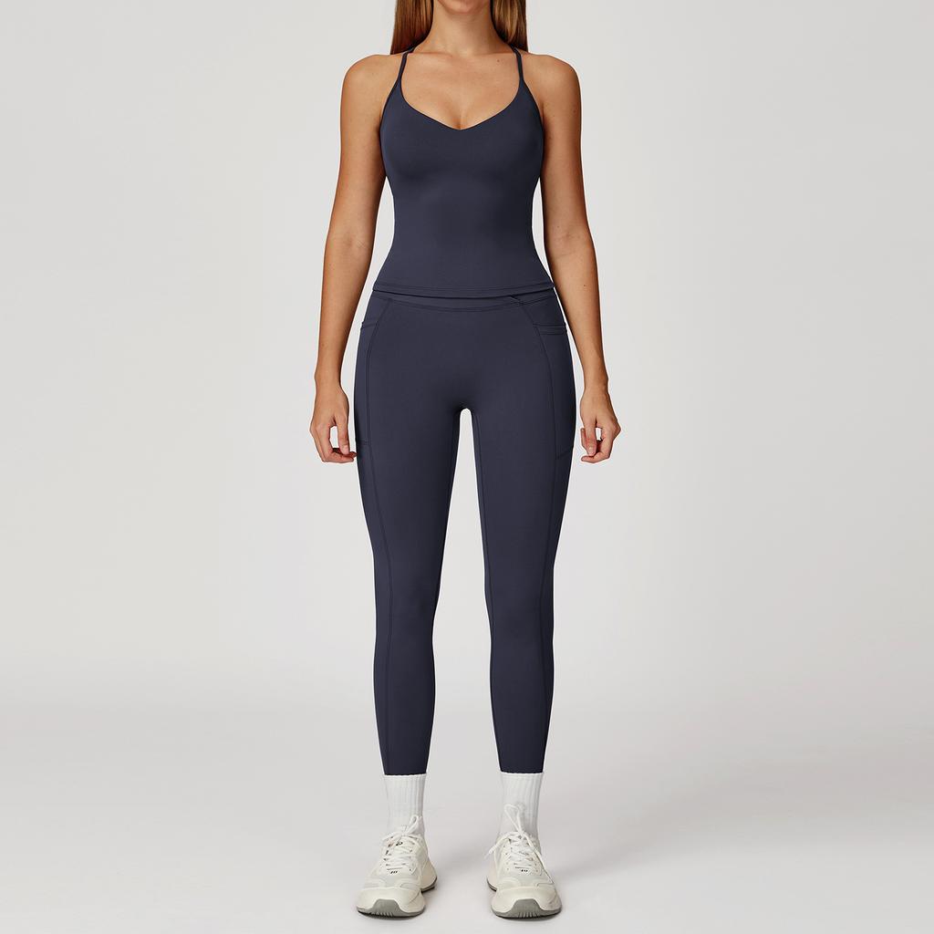JYL Naked Fashion Yoga Set Cross Back Quick Dry Running Outfit