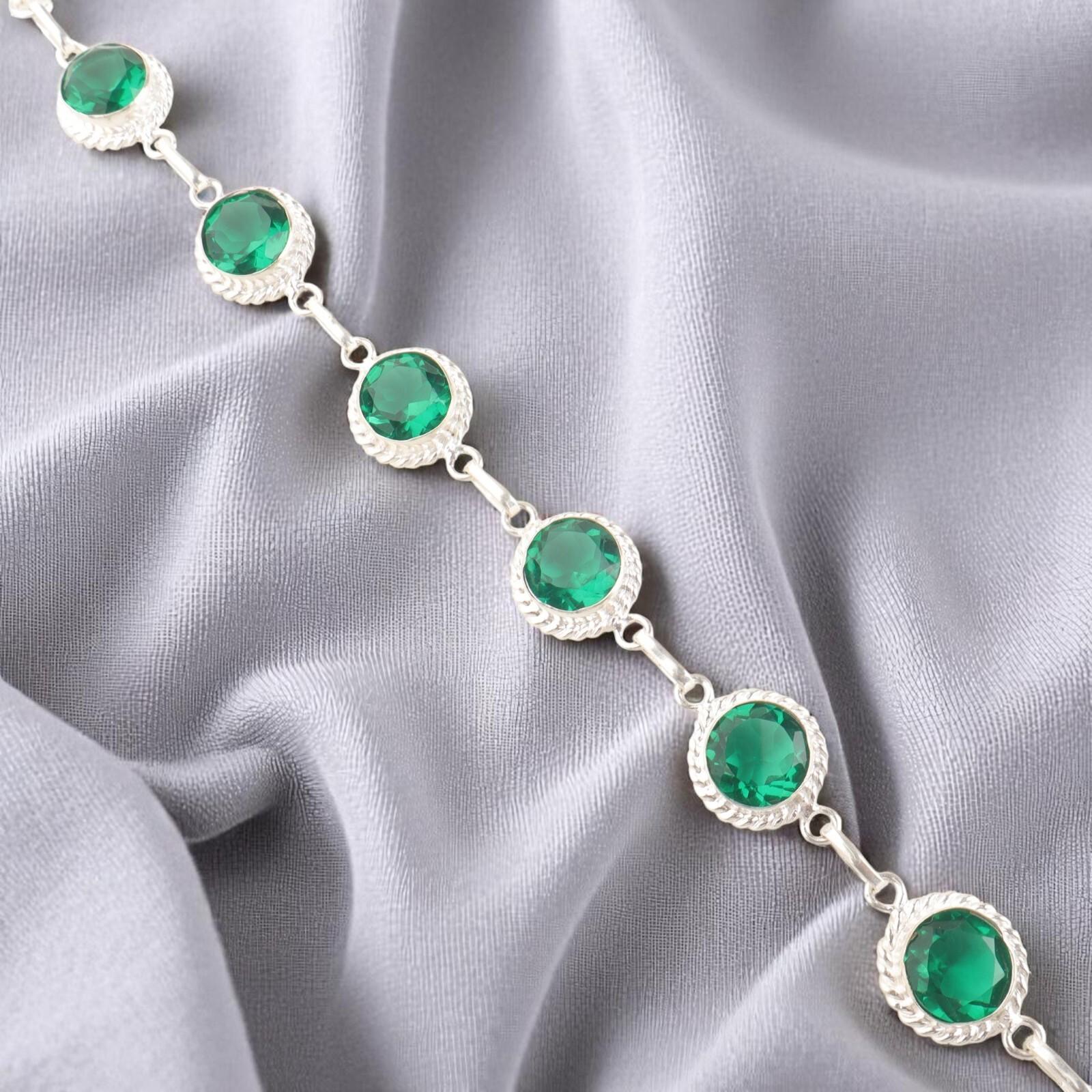 

Хромовый диопсид Драгоценный камень 925 Стерлинговое серебро Ювелирные изделия Ручной работы Цепочный браслет 9 RB-8-2