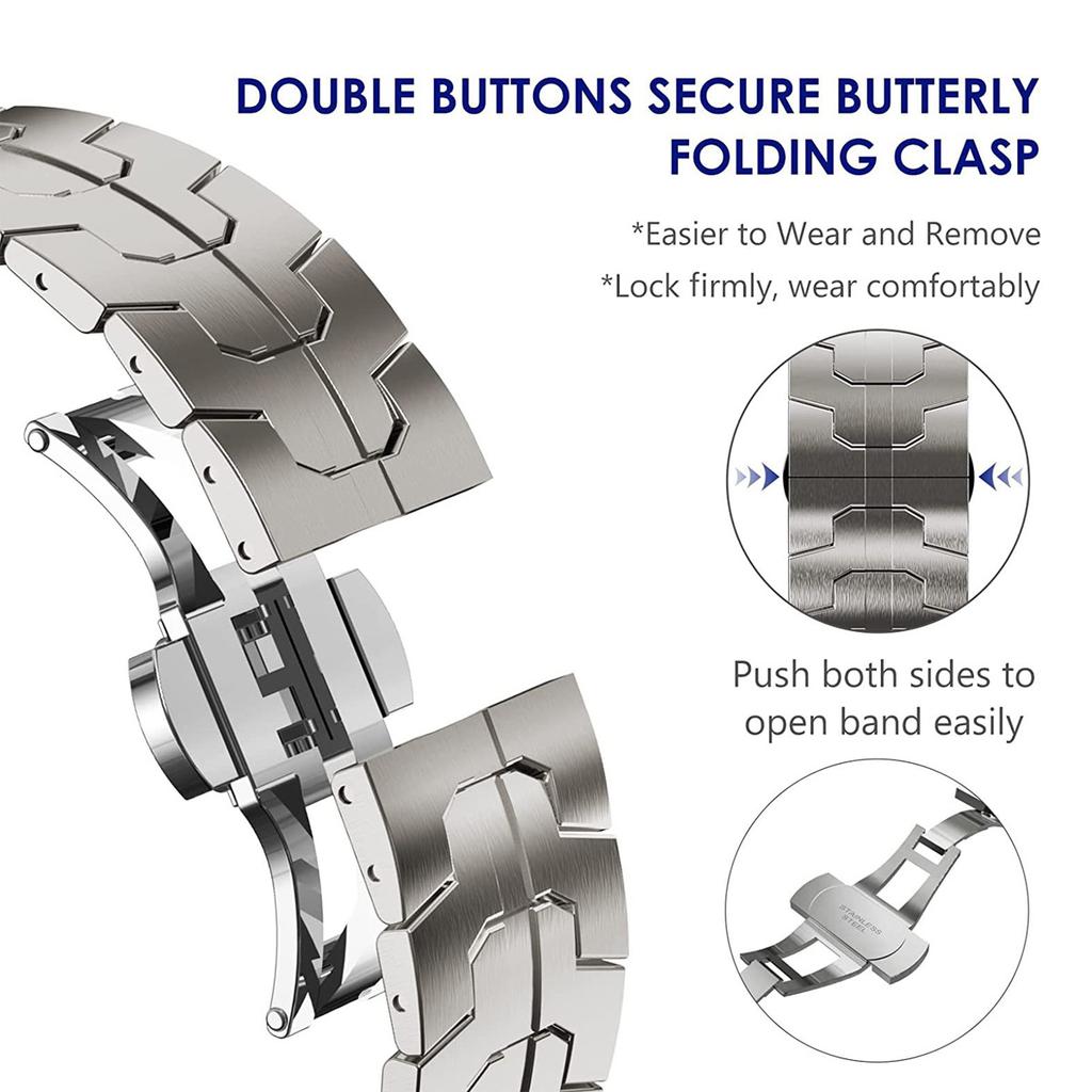 Steel Strap for Huami Amazfit T-rex 3/2 Trex Pro Metal Watch Band for Amazfit T-Rex Ultra T-Rex PRO3 48MM Butterfly Clasp Smartwatch Accessories