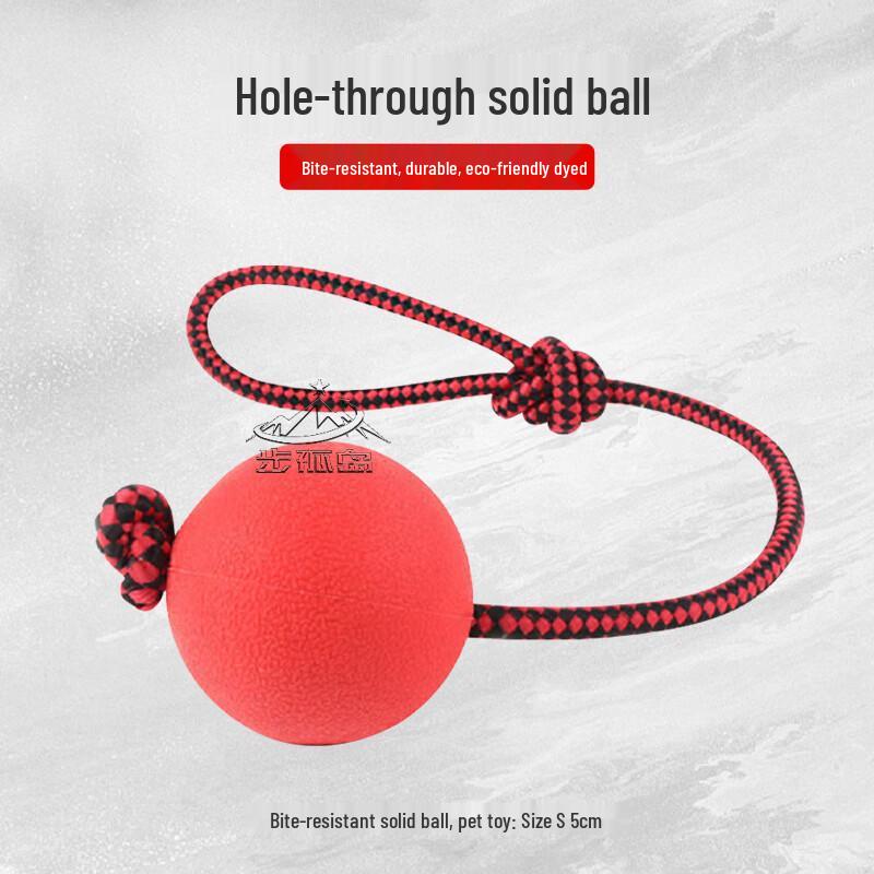 Bite-Resistant Solid Rubber Dog Training Ball with Rope, 5cm (2-Pack)