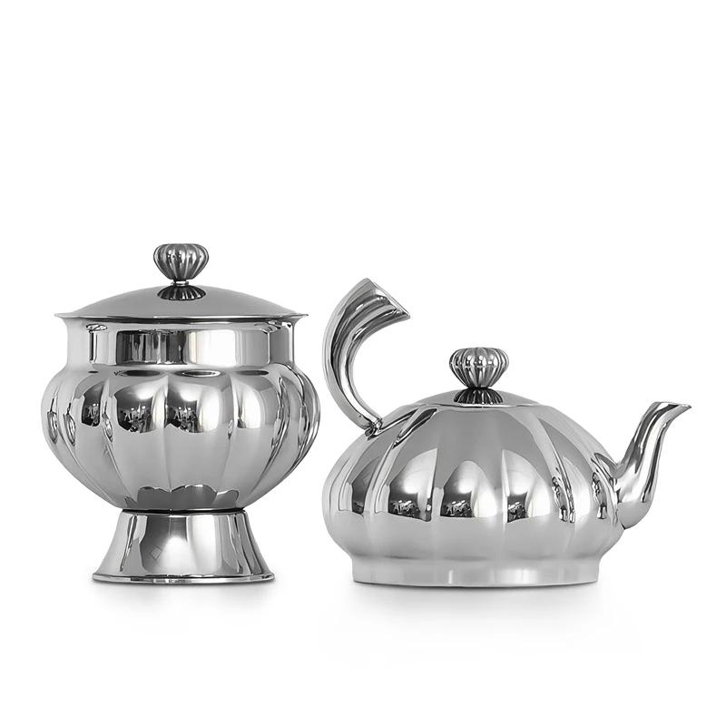 Nordic Luxury Stainless Steel TeaPot, Retro Sugar Bowl, Coffee Candy Jar with Lid for Home Decoration, Afternoon Tea, Holtel