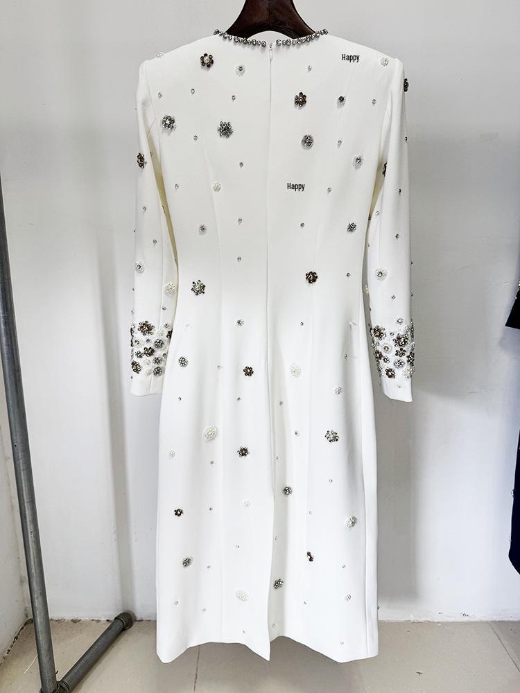 2026 European & American Celebrity Long-Sleeve Evening Gown with Heavy Beading & Rhinestones