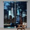 Set Of 2 Statue Liberty Curtain New York City Skyscraper Urban Night Scene Skyline Cityscape Landmark Home Decor Nyc Party Polyester
