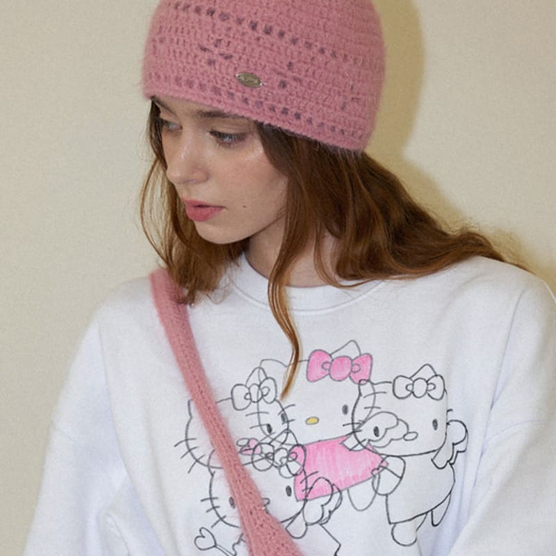 

Slowslowly Lily Fur Handmade Crochet Short Beanie _ Pink Pink