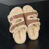 Thick-soled buckle drag autumn and winter new one-word fluffy slippers women wear thick-soled velvet thermal cotton shoes