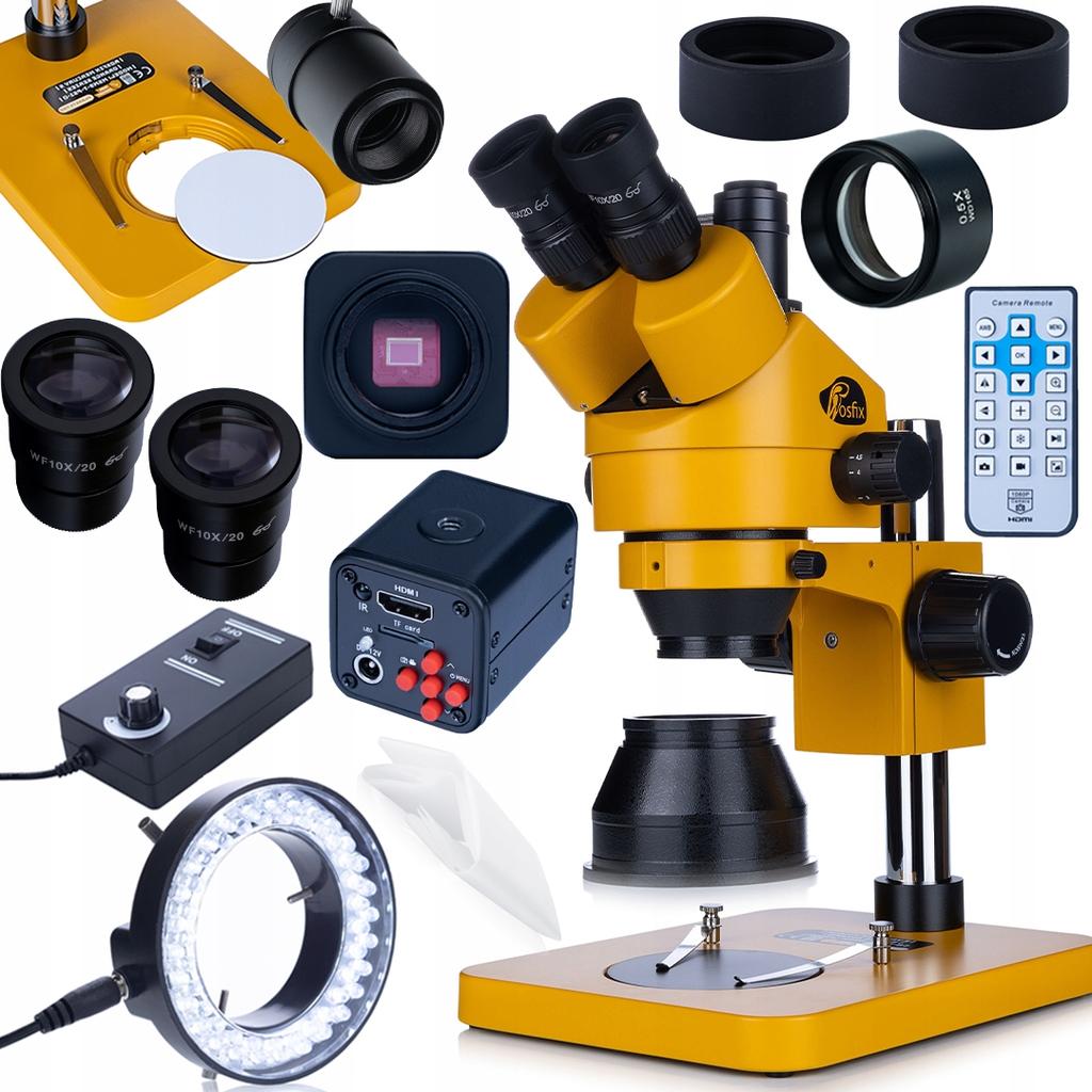 Rosfix Mikroskop Trinokularowy 7–45x Z Kamerą 16MP 4K – Zestaw Do Inspekcji Elektroniki | Oświetlacz LED 56x | Soczewka Barlow 0.5x