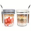 Tazza da avena notturna da 350 ml in vetro con coperchio e cucchiaio, guarnizione per alimenti, tazza per la colazione, portatile, per cereali, latte, insalata, yogurt, articolo da cucina