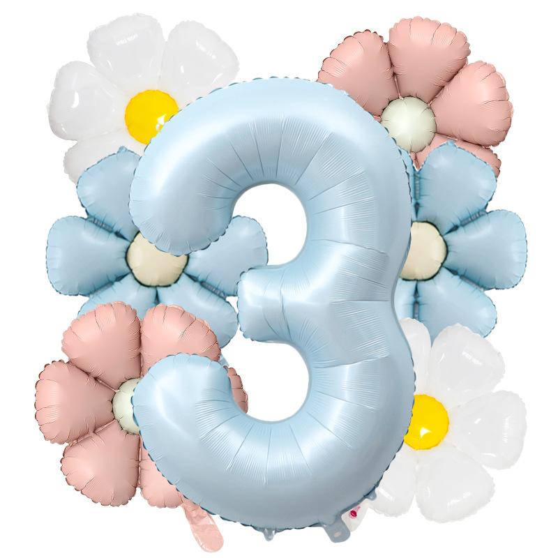 7pcs Matte Finish Daisy Balloon Number Wedding Decor Birthday Party Decoration Aluminum Foil Balloon Baby Shower Decorations