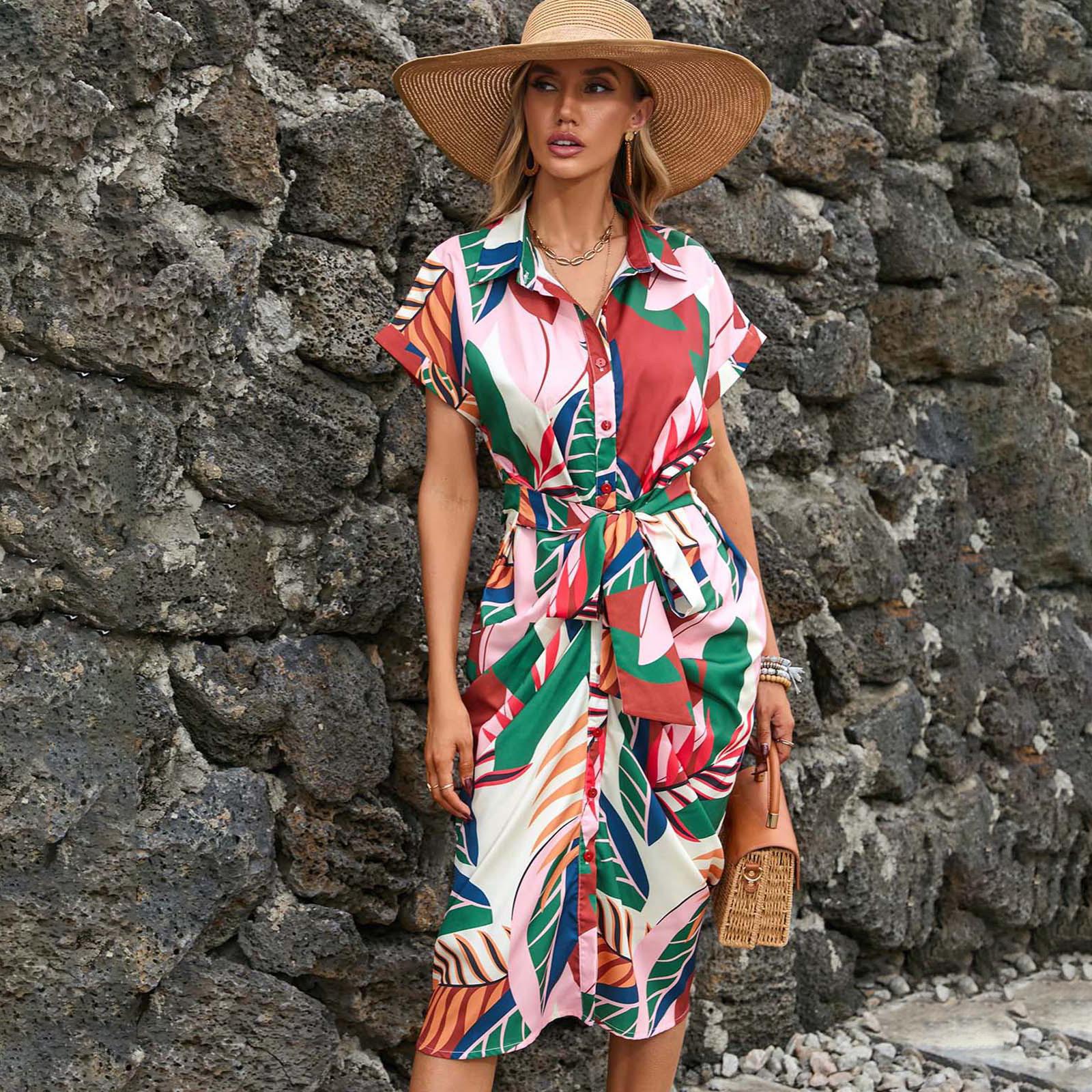 

Женское летнее платье с короткими рукавами и высокой талией в этническом стиле на шнуровке XXL розовый