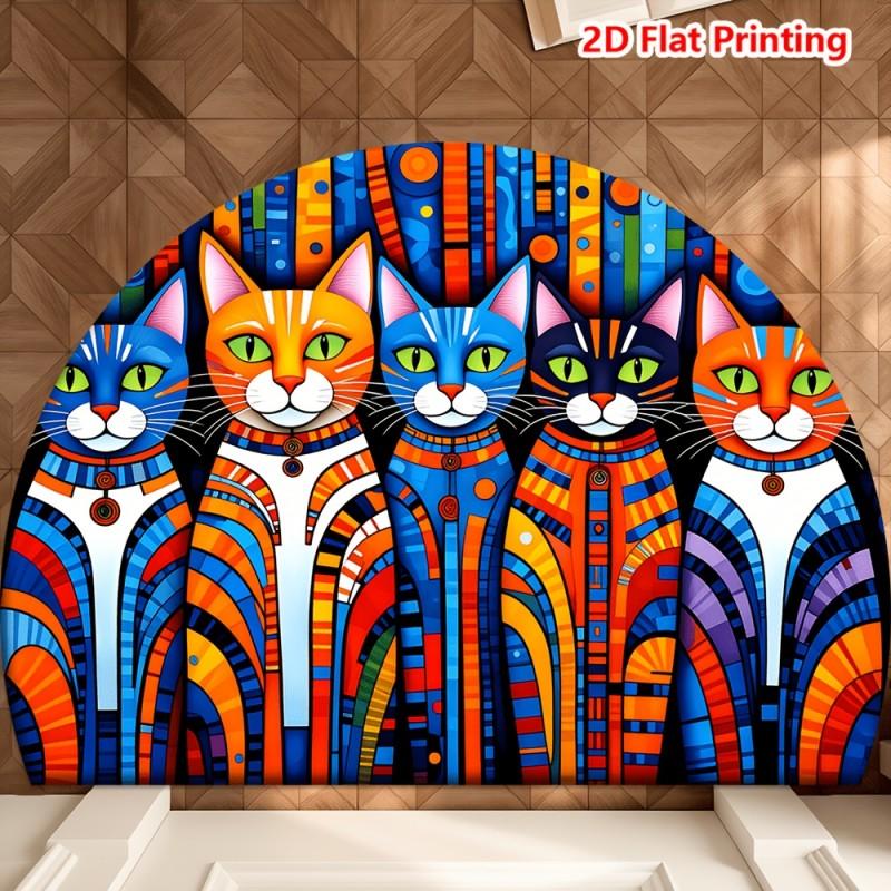 Tapis de porte semicirculaire Chat Mignon et Fleur Chat Noir Fantaisiste avec Imprimé Floral Tapis de Sol Antidérapant pour Amoureux des Chats Décoration de Maison 40x60cm-Felt