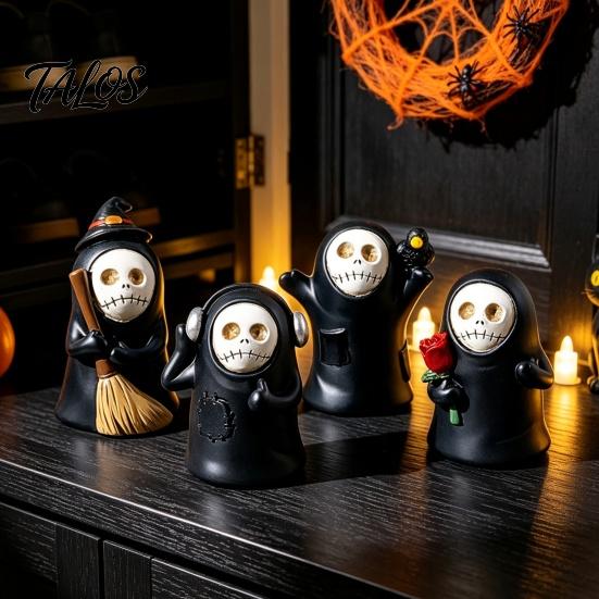 Gothic Style Birthday Gifts Halloween Ghost Figurine, Spooky Black Robe Statue, Cute Home Decor for Living Room Skull Resin Ornament Tabletop
