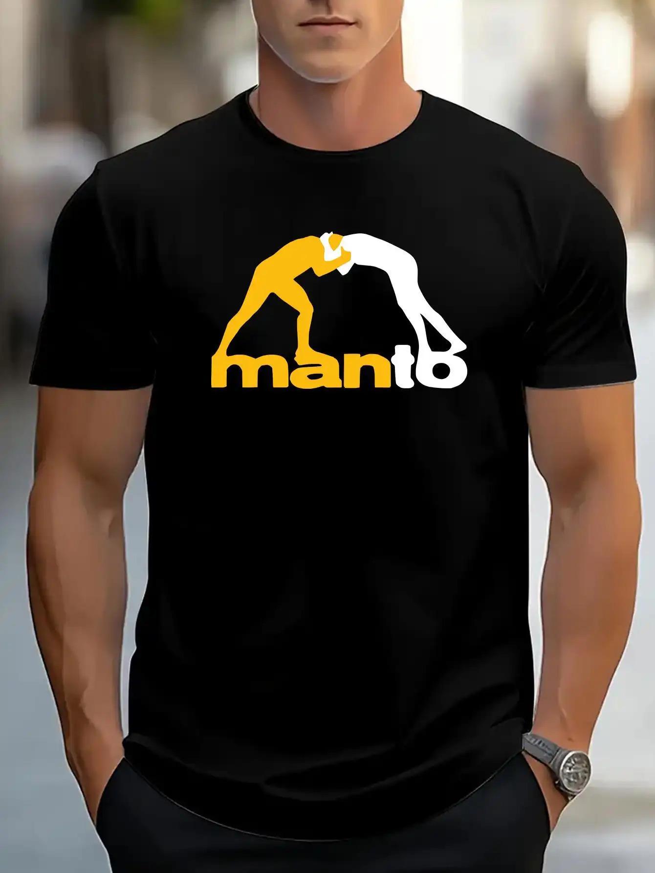 Manto Men s Wrestling T-Shirt - Black with Bold Yellow Wrestlers & MANITO Logo L