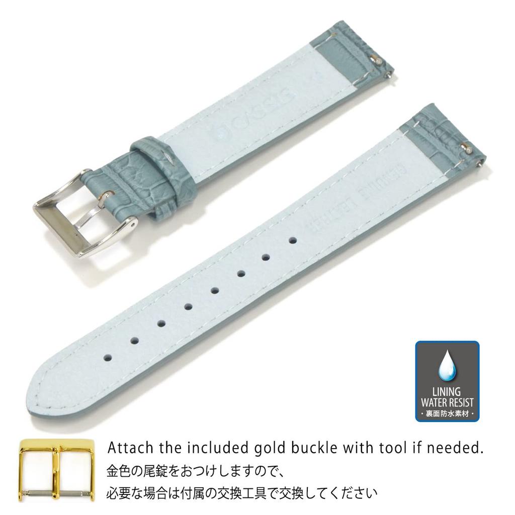 CASSIS AVALLON 18mm Ash Green Calfskin Embossed Watch Strap with Waterproof Replacement Tool X1022238078018 Backing, Included,