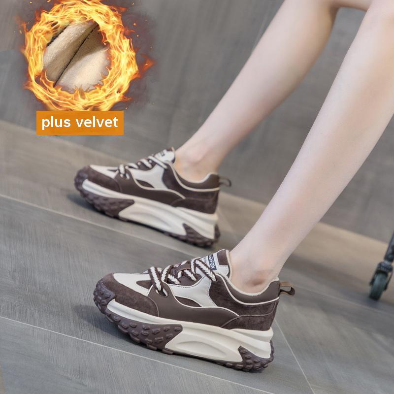 Fashion Autumn and Winter New Little White Shoes Sports Leather  Leisure  Shoes for Women Thick Sole with Elevated Inner Height  Sneaker