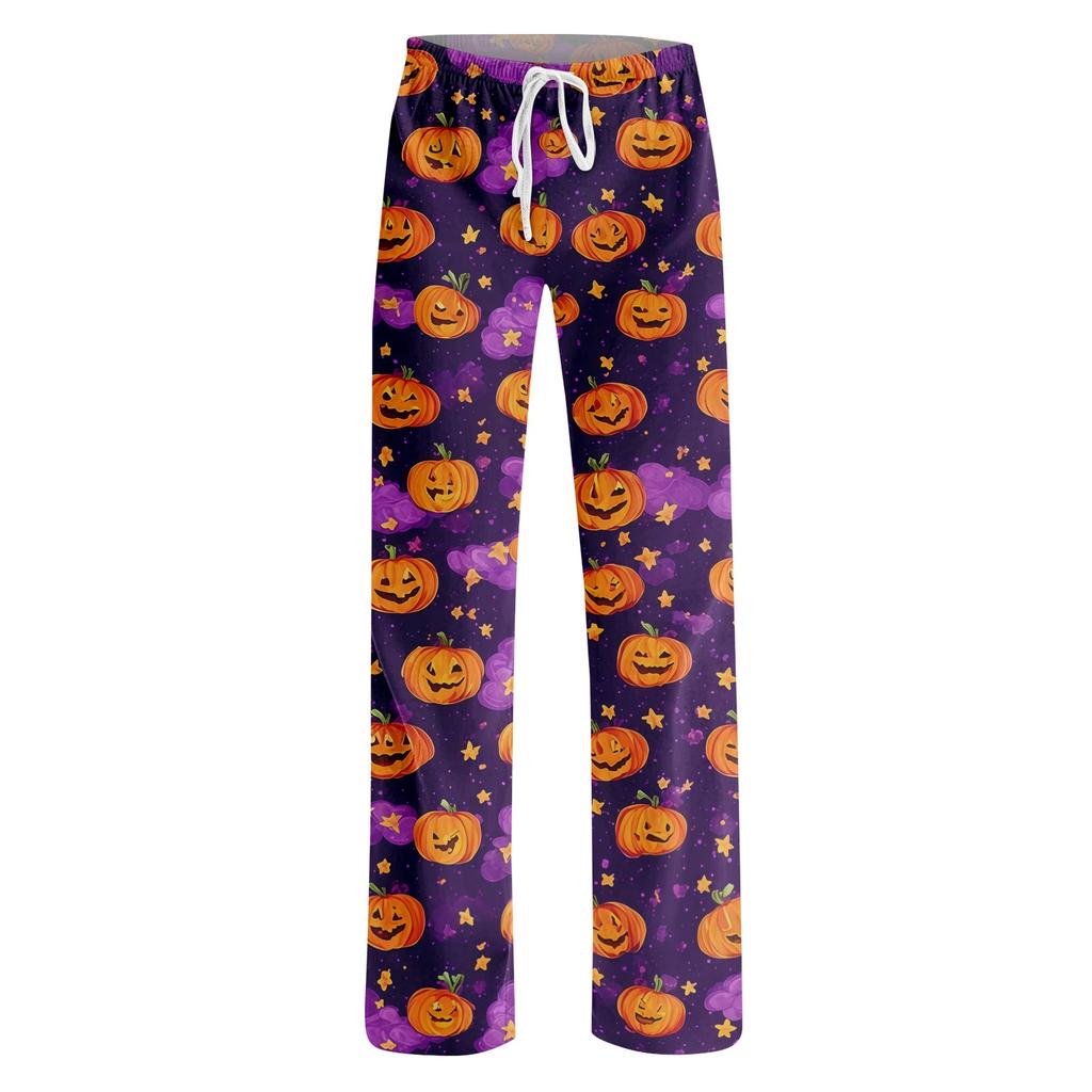 Women's Halloween Print Drawstring Pants, Casual Long Pants for Sleepwear or Daily