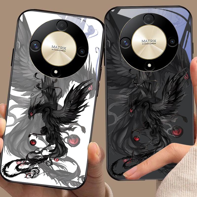Schwarze Cartoon Dapeng Hülle für Honor Magic 6 50 70 90 Lite X7b 200 Pro Nova 10 Nova 5T X6 P30 Pura 70 Ultra Gehärtetes Glas Handyhülle