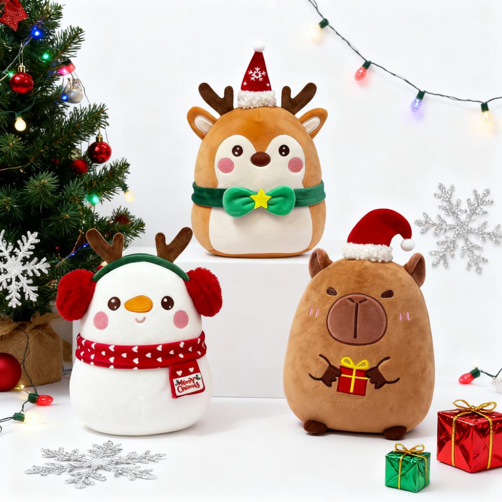 1/3/6PCS Santa Snowman Reindeer Plush Pillow Toys Capybara Stuffed Animal Christmas Home Decor Gifts