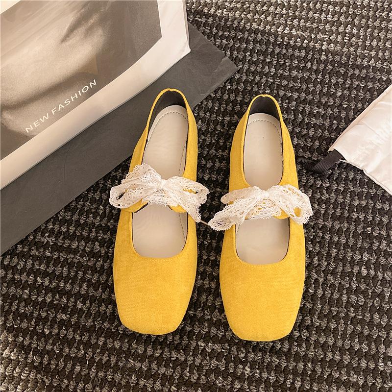 Lace Single Shoes Mary Jane Shoes Women's 2025 New Flat-bottomed Lace-up Retro Versatile Square Head Ballet Shoes Women