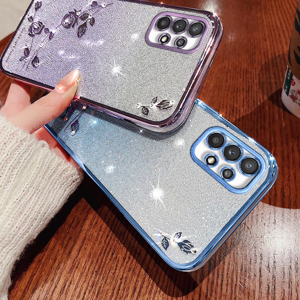 KADEM Slim-Fit Phone Case with Rhinestone Decor for Samsung Galaxy A33 5G,Gradient Glitter Powder Flower TPU Cover