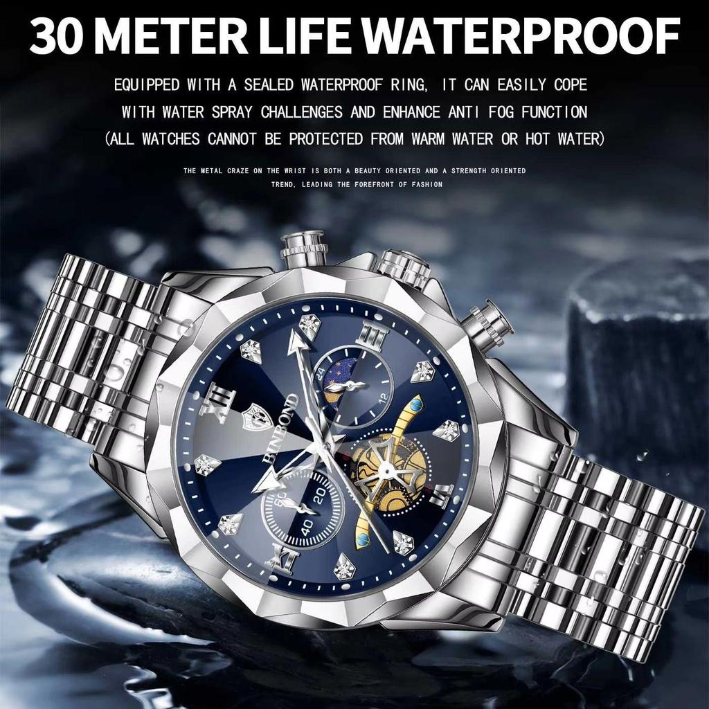BINBOND Luxury Men Watch Top Original Waterproof Luminous Chronograph Man Wristwatch Stainless Steel Quartz Watches
