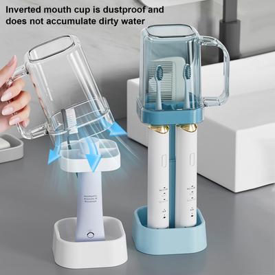 Bathroom Toothbrush Stand with Stable Base Height Adjustable Multi-Function 3 Slots Electric Toothbrush Stand Mouthwash Cup Holder