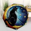 1 Stück Buntglas Schwarze Katze Mond Automatisches Öffnen und Schließen Regenschirm, Tragbares 3-fach Design mit Eisenrahmen, Outdoor für Fans, Reisende, Tägliche Nutzung, Geschenkidee.S
