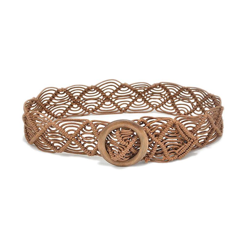 Vintage Breite Böhmische Gürtel Für Frauen Runde Holz Schnalle Geflochtenes Seil Gürtel Weiblich Lässig Häkeln Boho Kleid Taillenband