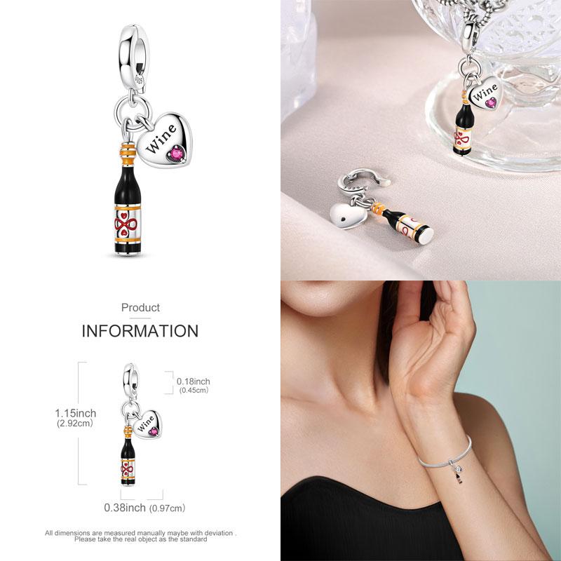 100% Plata De Leyoriginal Foreign Wine Series Red Wine Whiskey Champagne Charms Fit Bracelet Diy Jewelry Making Women Gift
